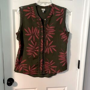 A New Day Button Up Olive Top sz L